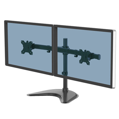 Fellowes Seasa Dual Monitor Arm - Freestanding Monitor Mount for 8KG 27 inch Screens - Ergonomic Adjustable Monitor Arm - Tilt 45° Pan 120° Rotation 360°, VESA 75 x 75/100 x 100 - Black