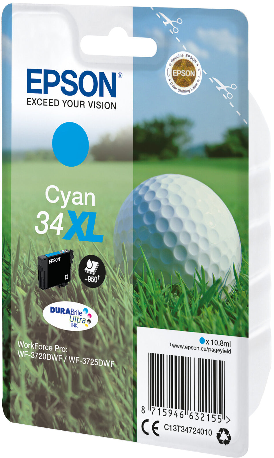 Epson Golf ball Singlepack Cyan 34XL DURABrite Ultra Ink