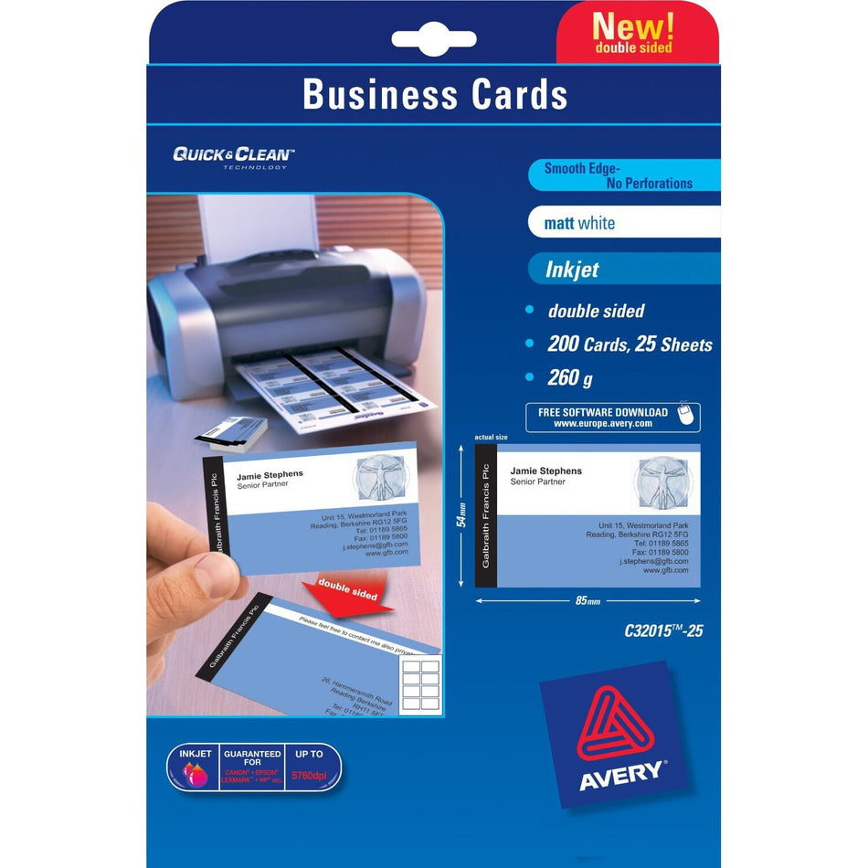 Avery Quick&Clean 85 x 54 mm (x25) business card 200 pc(s)