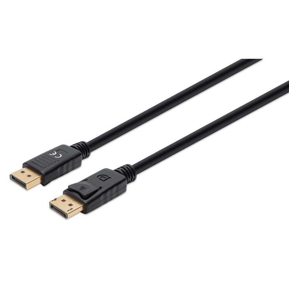 Manhattan DisplayPort 1.4 Cable, 8K@60hz, 3m, PVC Cable, Male to Male, With Latches, Fully Shielded, Black, Lifetime Warranty, Equivalent to DP14MM3M