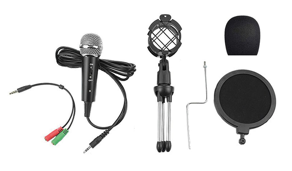 Varr Gaming Microphone Set, Includes Microphone (3.5mm), Pop Filter, Shock Basket, Tripod and Adapter, Microphone sensitivity -58±2dB and omnidirectional, Windows/iOS compatible