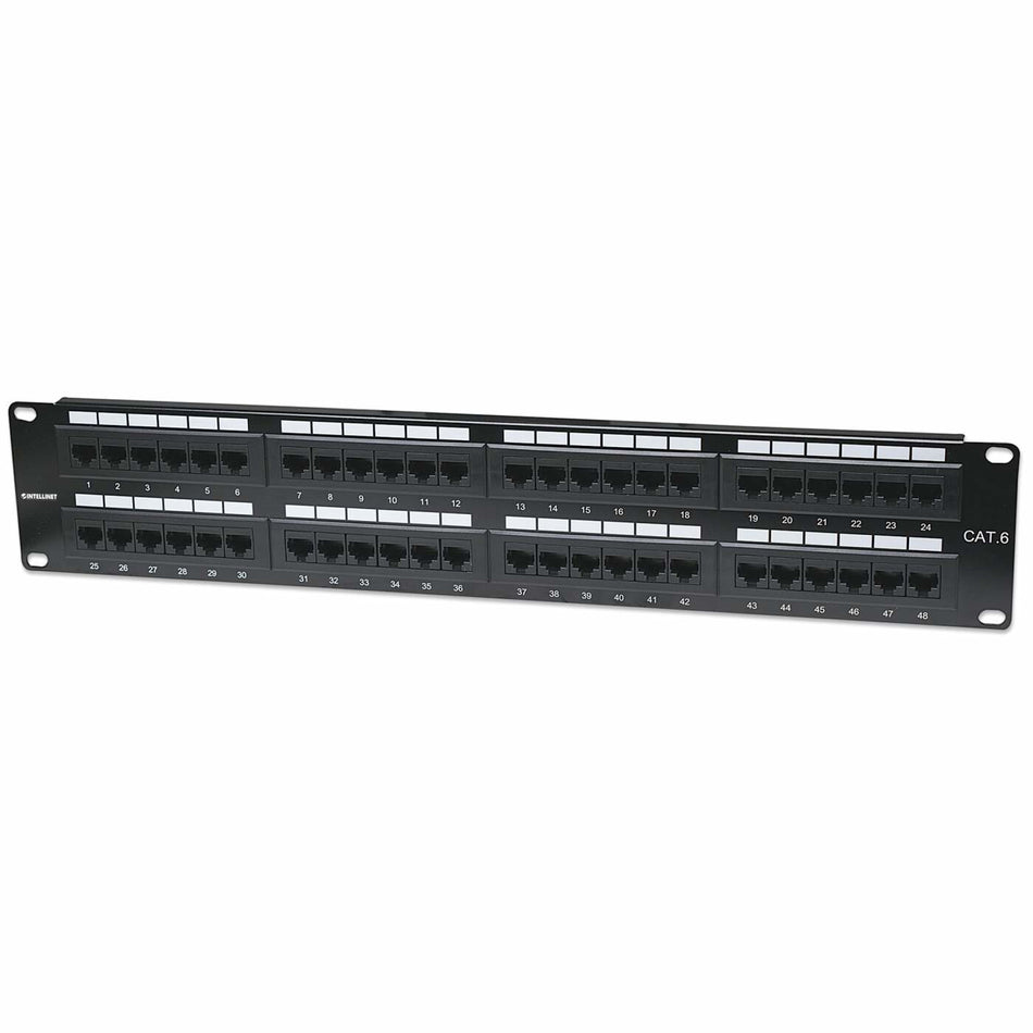 Intellinet Patch Panel, Cat6, UTP, 48-Port, 2U, Black