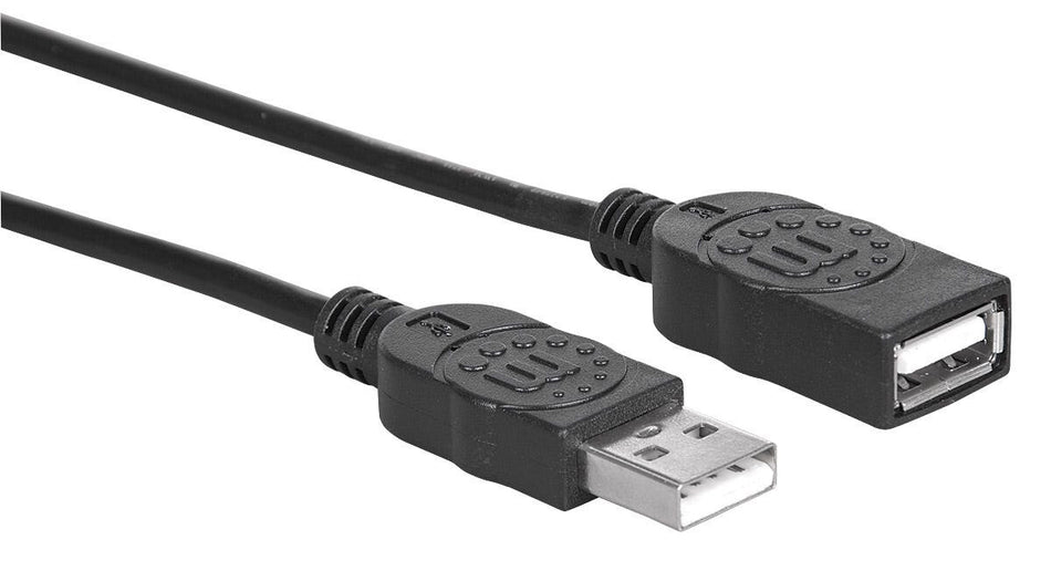 Manhattan USB-A to USB-A Extension Cable, 1m, Male to Female, 480 Mbps (USB 2.0), Equivalent to USBEXTAA3BK, Hi-Speed USB, Black, Lifetime Warranty, Polybag