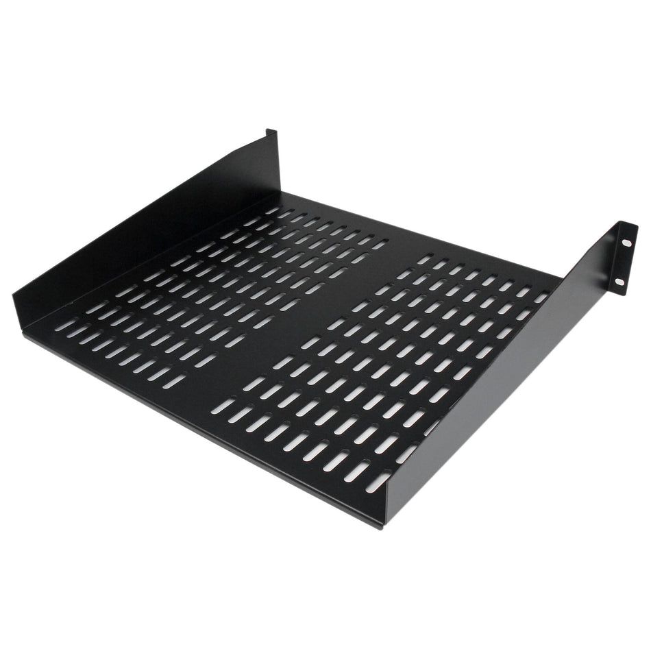 StarTech.com 2U Server Rack Shelf - Universal Vented Rack Mount Cantilever Tray for 19" Network Equipment Rack & Cabinet - Heavy Duty Steel - Weight Capacity 50lb/23kg - 16" Deep Shelf, Black