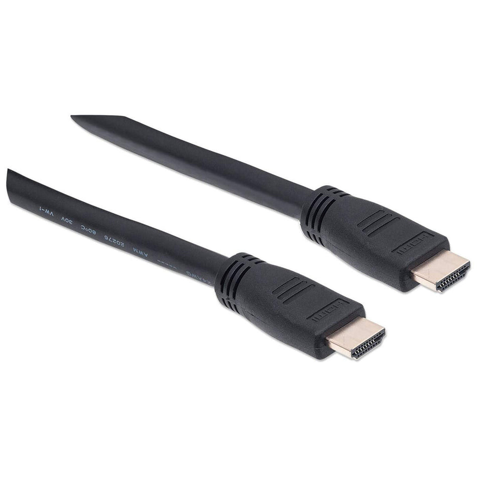 Manhattan HDMI Cable with Ethernet (CL3 rated, suitable for In-Wall use), 4K@60Hz (Premium High Speed), 10m, Male to Male, Black, Ultra HD 4k x 2k, In-Wall rated, Fully Shielded, Gold Plated Contacts, Lifetime Warranty, Polybag