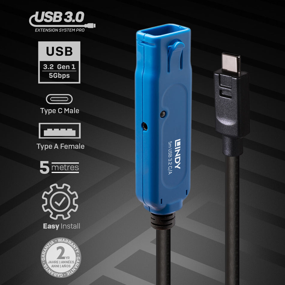 Lindy 5m USB 3.2 Gen 1 C/A Active Extension Pro