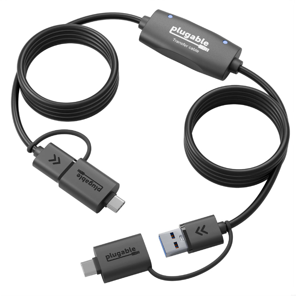 Plugable Technologies USB Data Transfer Cable PC to PC, Compatible with Windows USB C and USB 3.0, Transfer Files to New Computer with Included Bravura Easy Computer Sync Software, 6.6ft (USBC-TRAN)