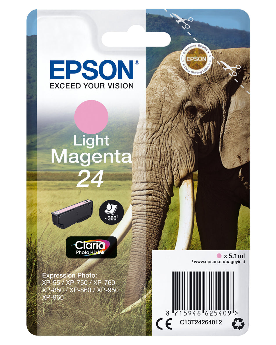 Epson Elephant Singlepack Light Magenta 24 Claria Photo HD Ink