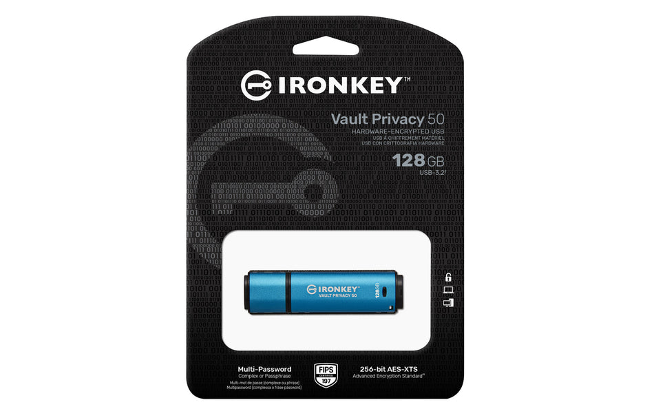 Kingston Technology IronKey 128GB Vault Privacy 50 AES-256 Encrypted, FIPS 197