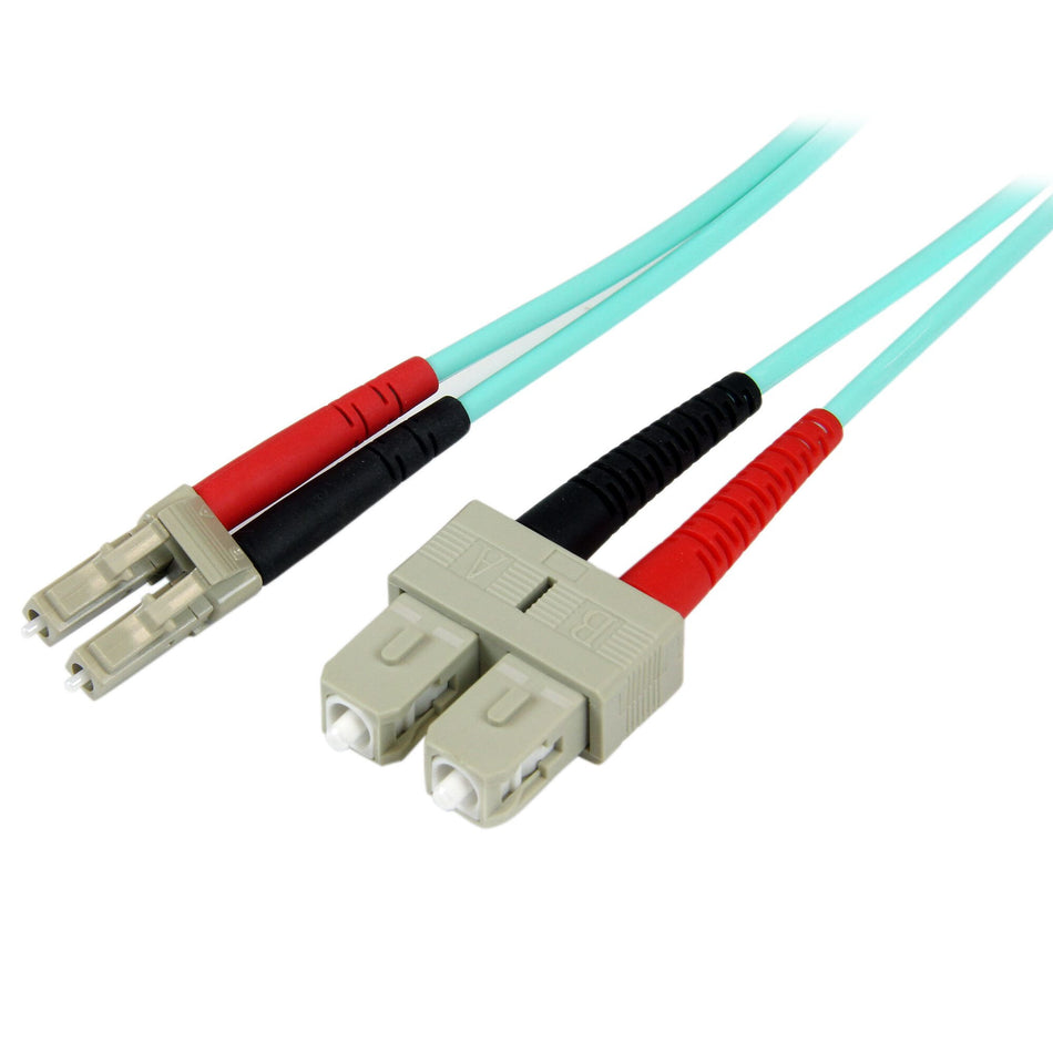 StarTech.com 1m (3ft) LC/UPC to SC/UPC OM3 Multimode Fiber Optic Cable, Full Duplex 50/125µm Zipcord Fiber Cable, 100G, Low Insertion Loss, LSZH Fiber Jumper Cord