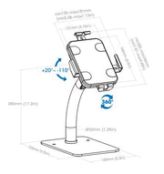 Manhattan Desktop Kiosk Stand (Anti theft) for Tablet and iPad, Universal, 360° Rotation, Tilt +20° to -110°, White, Lockable, Countertop Holder for 7.9" to 11" Tablets, Extendable clamps: height 200 to 246mm/width 129 to 181mm, Lifetime warranty