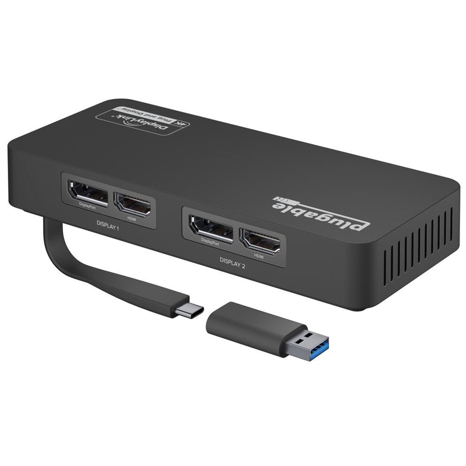 Plugable Technologies 4K DisplayPort and HDMI Dual Monitor Adapter for USB 3.0 and USB-C, Compatible with Windows