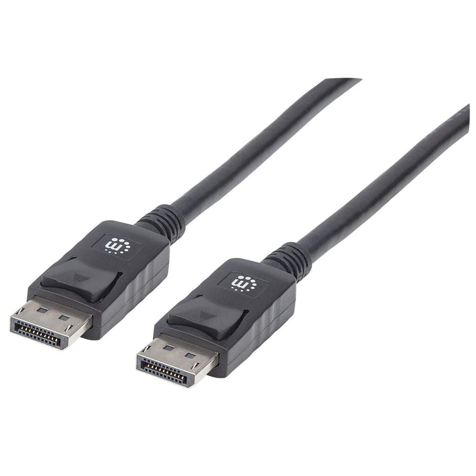 Manhattan DisplayPort 1.2 Cable, 4K@60hz, 1m, Male to Male, With Latches, Fully Shielded, Black, Lifetime Warranty, Equivalent to DISPL1M