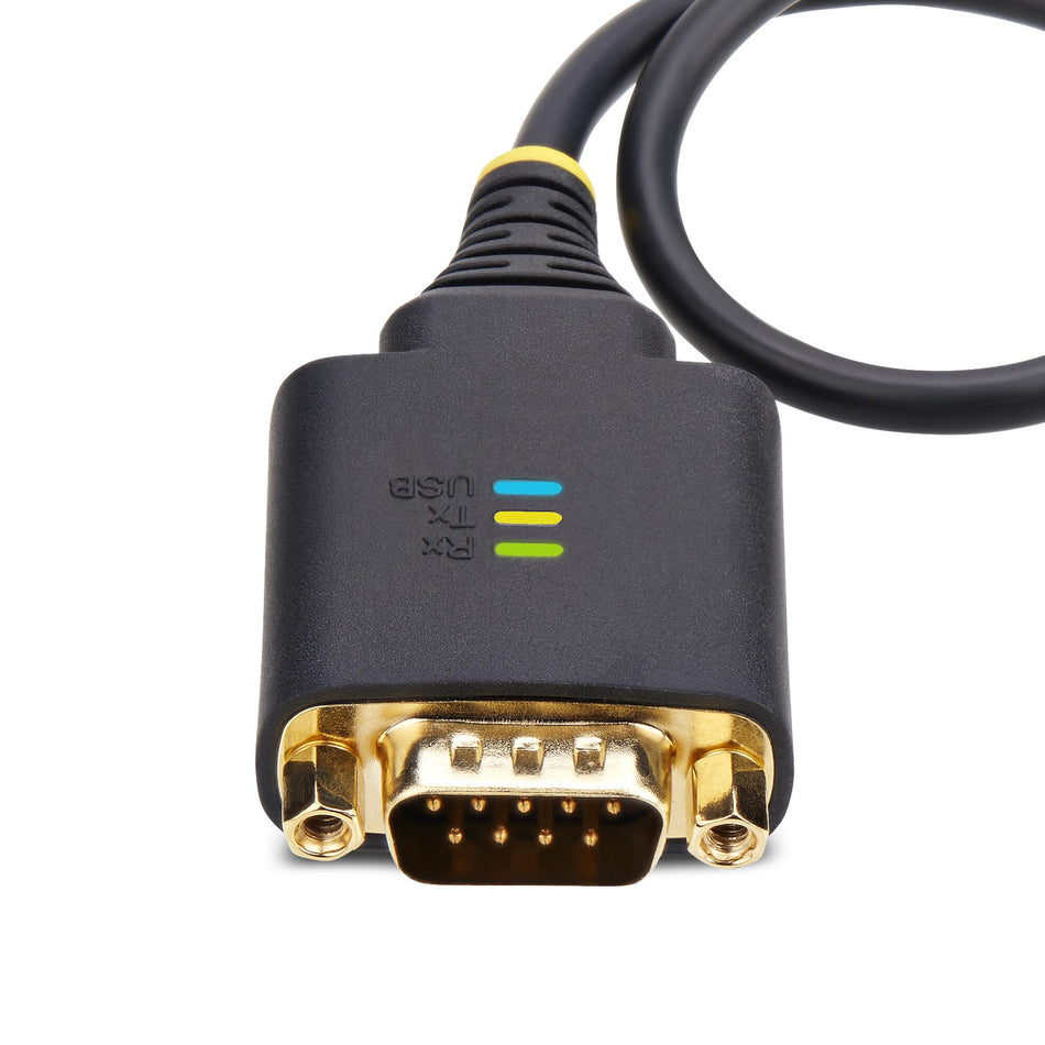 StarTech.com 1ft (30cm) USB to Serial Adapter Cable, COM Retention, Interchangeable Nuts/Screws, USB-A to DB9 RS232, FTDI IC, ESD Protection, Windows/macOS/Linux