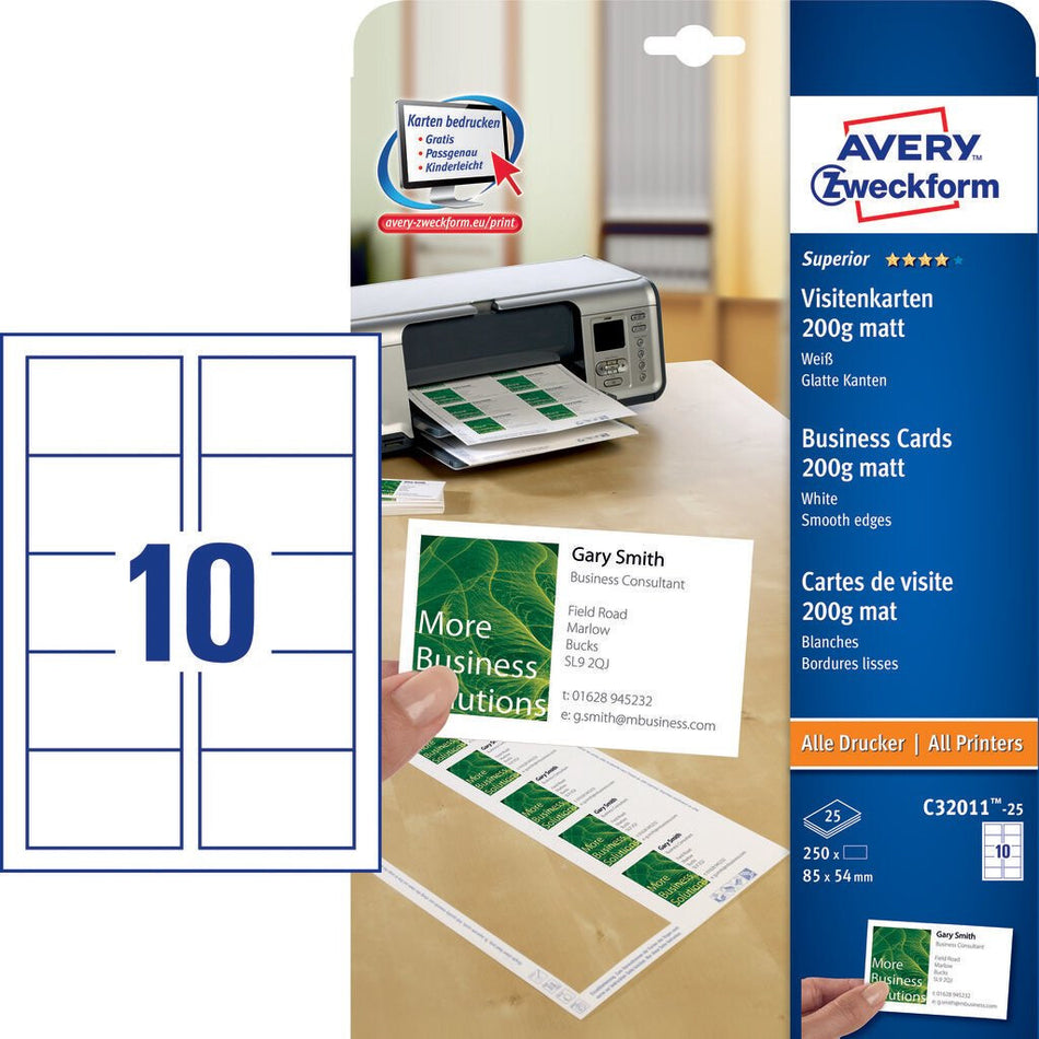 Avery C32011-25 non-adhesive label 250 pc(s) White Rectangle