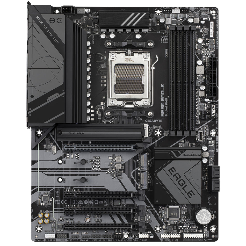 GIGABYTE B650 EAGLE Motherboard - AMD Ryzen 9000 Series CPUs, 12+2+2 Phases VRM, up to 7600MHz DDR5 (OC), 1xPCIe 5.0 + 2xPCIe 4.0 M.2, GbE LAN, USB 3.2 Gen 2