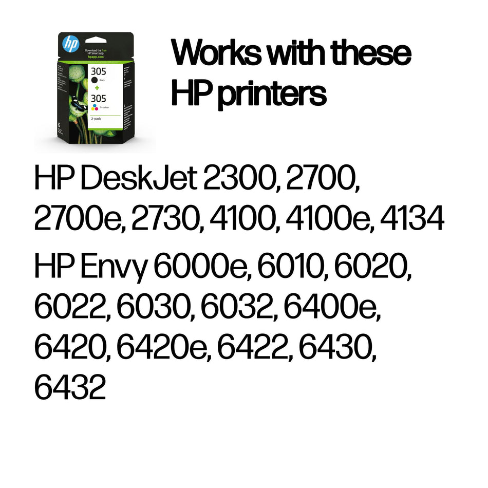 HP 305 2-Pack Tri-color/Black Original Ink Cartridge