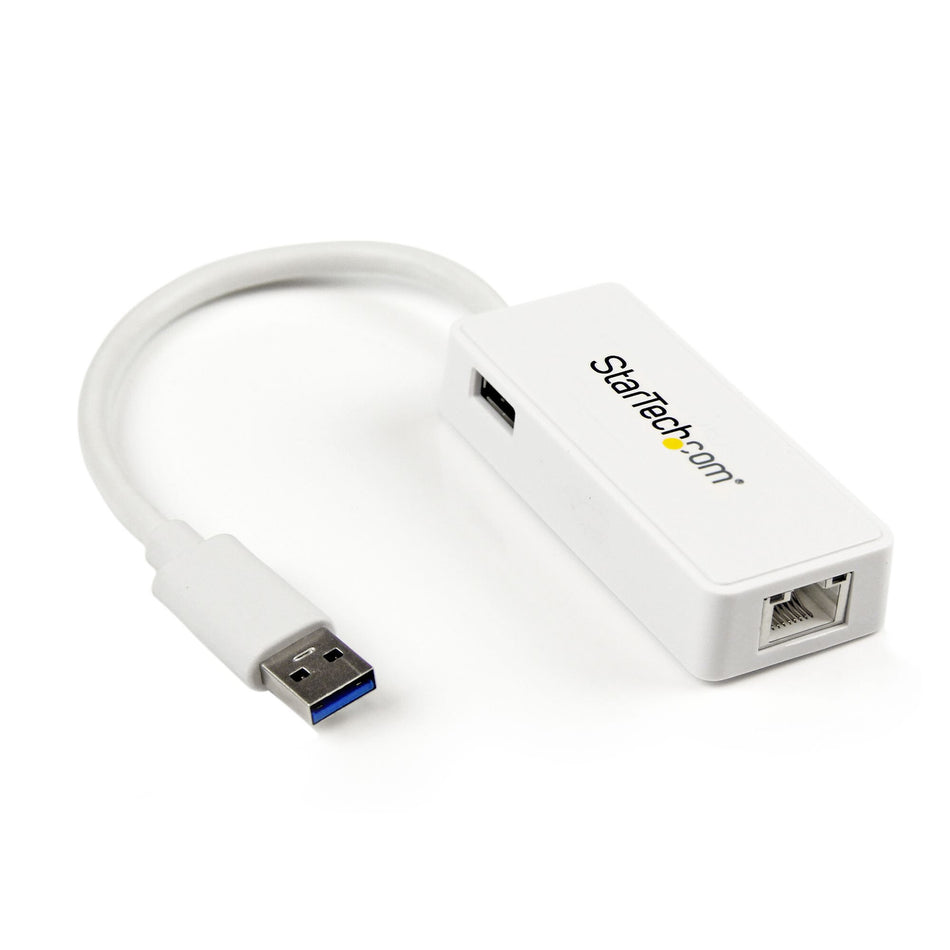 StarTech.com USB 3.0 to Gigabit Ethernet Adapter NIC w/ USB Port - White