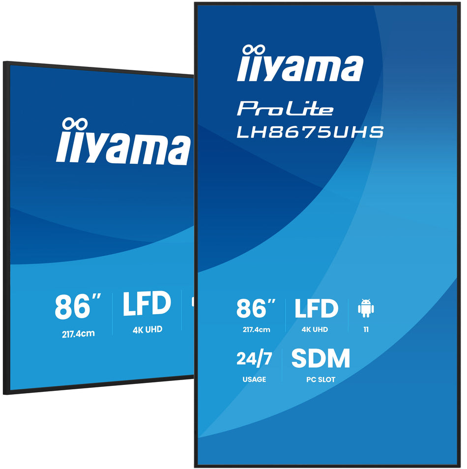 iiyama 86" 4K UHD Professional Digital Signage 24/7 display featuring Android OS, FailOver and Intel® SDM slot