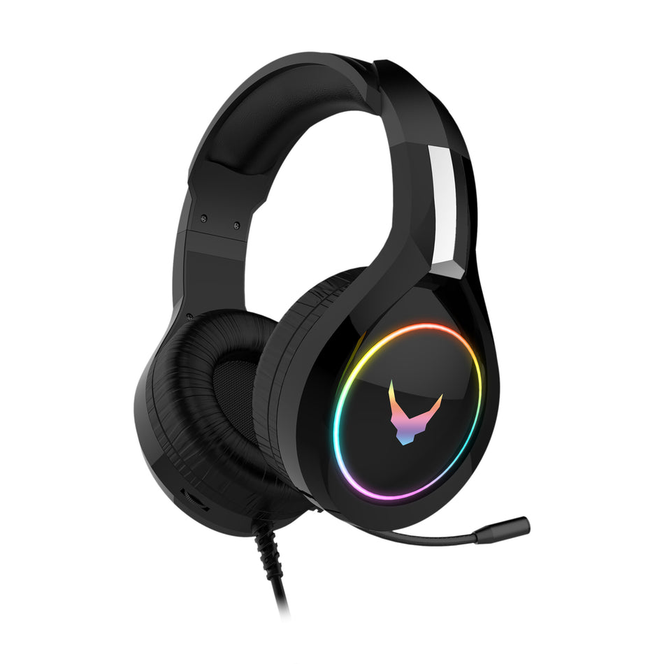 Varr Pro Gaming Headset with RGB Backlight, Microphone Boom, Audio Control, Noise Cancelling, Powerful 30mW speakers, uses 3.5mm for sound output and USB-A port for powering the backlight only, Integrated 2.2m cable, Black