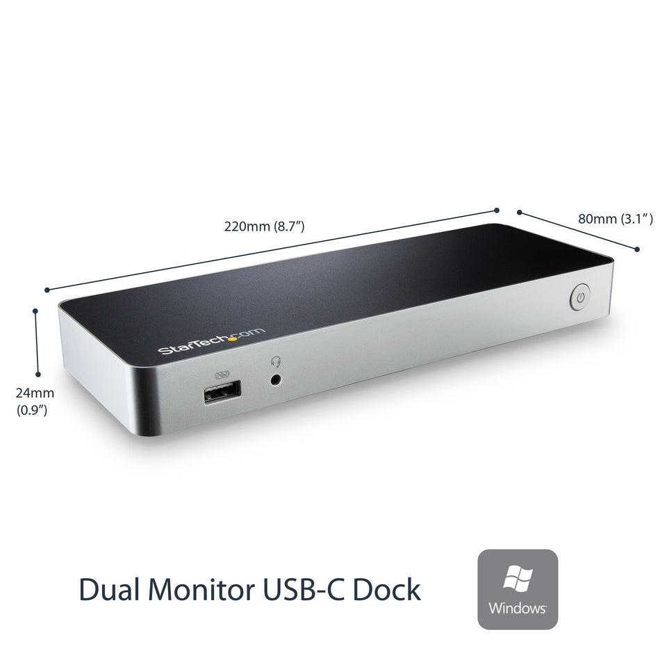 StarTech.com Dual Monitor USB C Docking Station with 60W Power Delivery for Windows Laptops - USB C to HDMI / DVI Dock - USB 3.1 Gen 1 Type C Dock w/ Charging - Thunderbolt 3 Compatible