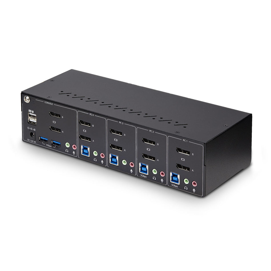 StarTech.com 4-Port Dual-Monitor DisplayPort KVM Switch, 4K 60Hz, 2x USB 5Gbps Hub Ports, 2x USB 2.0 HID Ports, Hotkey and Push-Button Switching, TAA Compliant - 3.5mm Audio, HDCP