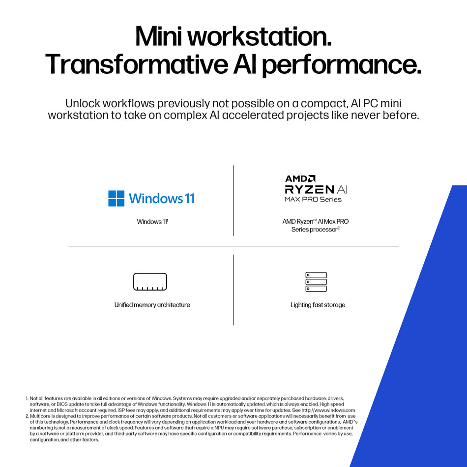 HP Z2 Mini G1a Workstation Desktop PC Copilot+ PC AMD Ryzen AI Max PRO 385 64 GB LPDDR5x-SDRAM Windows 11 Pro Mini PC Black