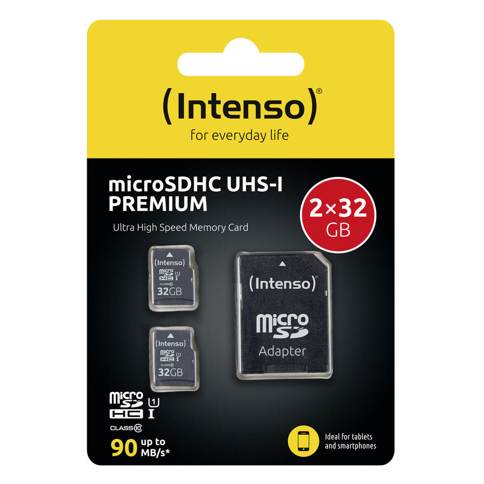 Intenso Doppelpack microSDHC 32GB UHS-I Premium inkl. SD-Adapter - High Capacity SD (MicroSDHC) Class 10