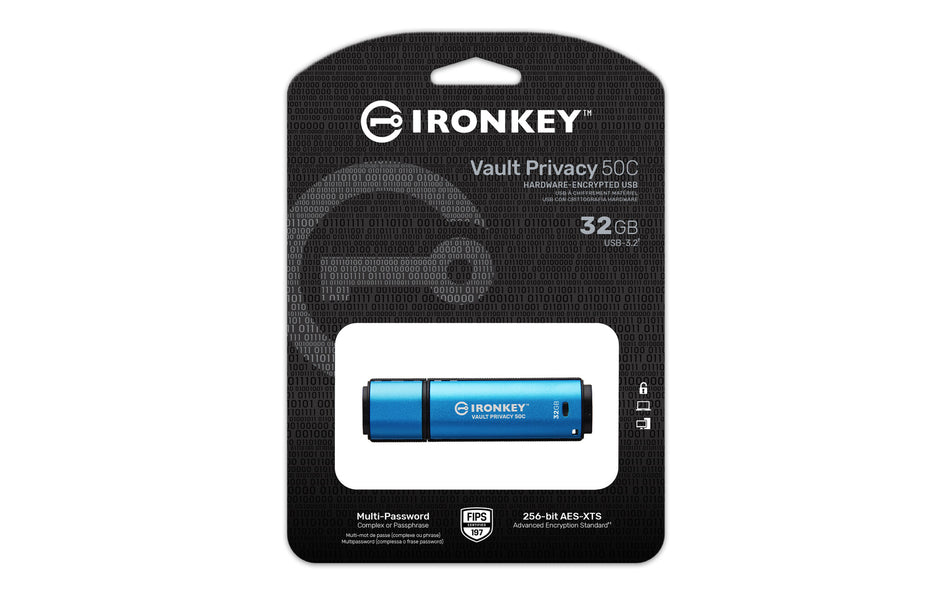 Kingston Technology IronKey 32GB USB-C Vault Privacy 50C AES-256 Encrypted, FIPS 197