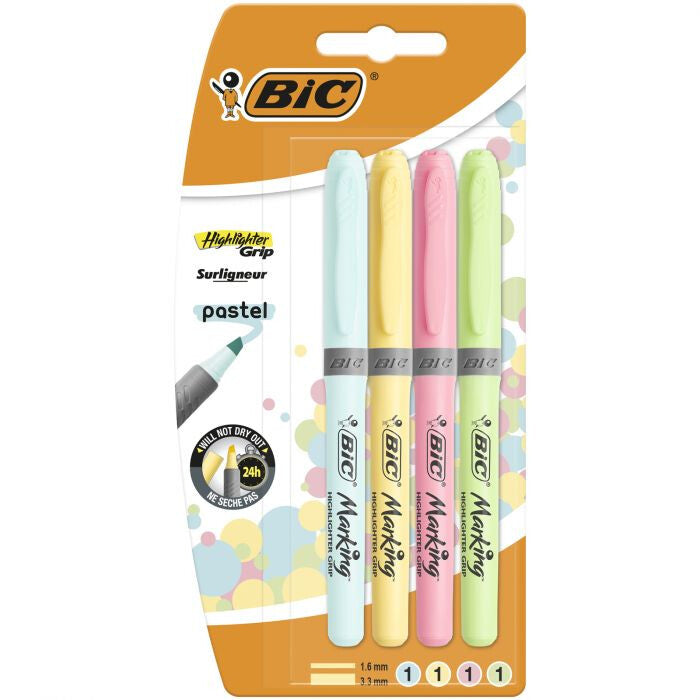 BIC Highlighter Grip Pastel marker 4 pc(s) Chisel tip Blue, Green, Pink, Yellow