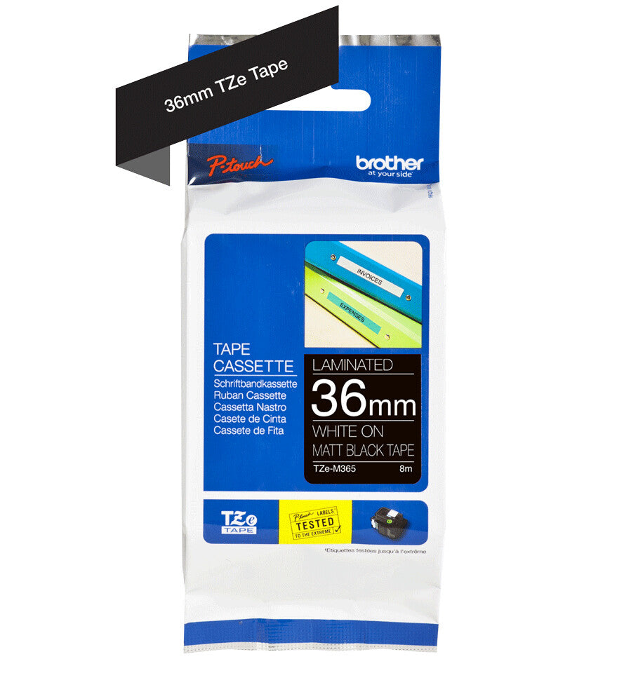 Brother TZE-M365 label-making tape White on black