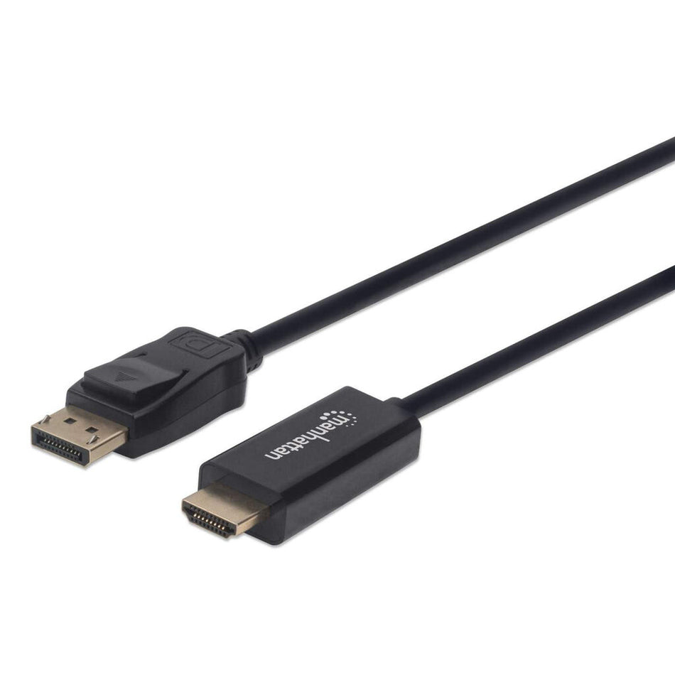 Manhattan DisplayPort 1.2 to HDMI Cable, 4K@60Hz, 1m, Male to Male, DP With Latch, Black, Not Bi-Directional, Three Year Warranty, Polybag