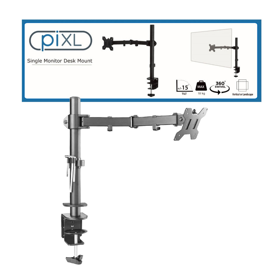 piXL SINGLE ARM monitor mount / stand 68.6 cm (27") Desk Black