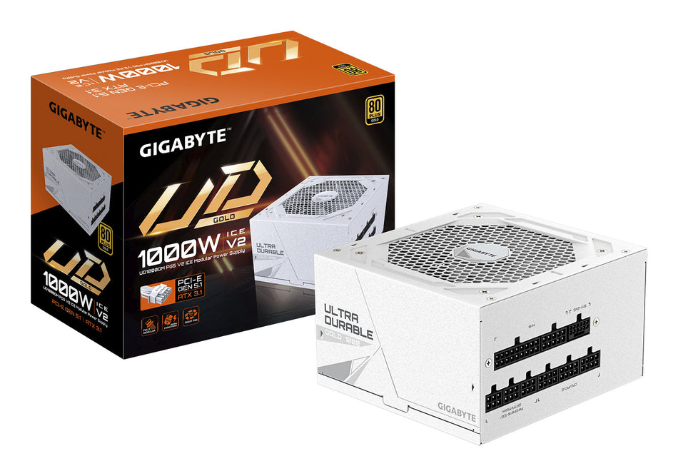 GIGABYTE UD1000GM PG5 V2 ICE Power Supply Unit- PCIe Gen 5.1, 80 PLUS Gold, Fully Modular Design, 120mm Fan, ATX 3.1 compatible, EU Plug
