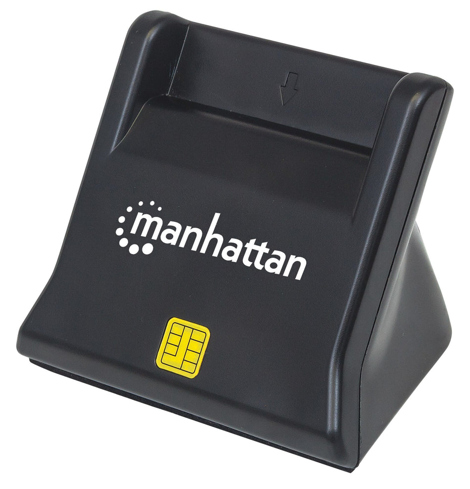 Manhattan USB-A Smart/SIM Card Reader, 480 Mbps (USB 2.0), Desktop Standing, Friction Type compatible, Hi-Speed USB, Cable 86cm, Black, Three Year Warranty, Blister