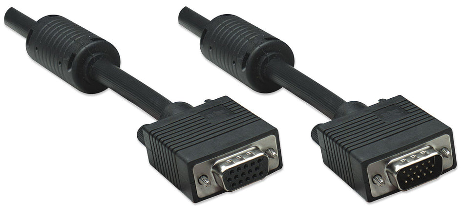 Manhattan VGA Extension Cable (with Ferrite Cores) (Clearance Pricing), 4.5m, Male to Female, HD15, Cable of higher SVGA Specification (fully compatible), Shielding with Ferrite Cores helps minimise EMI interference for improved video transmission, Black