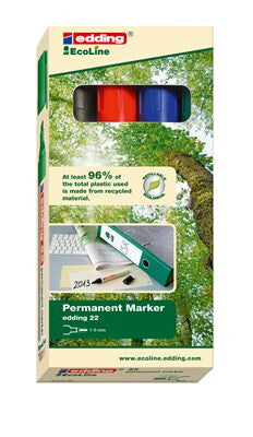 Edding 22 EcoLine permanent marker Chisel tip Black, Blue, Green, Red