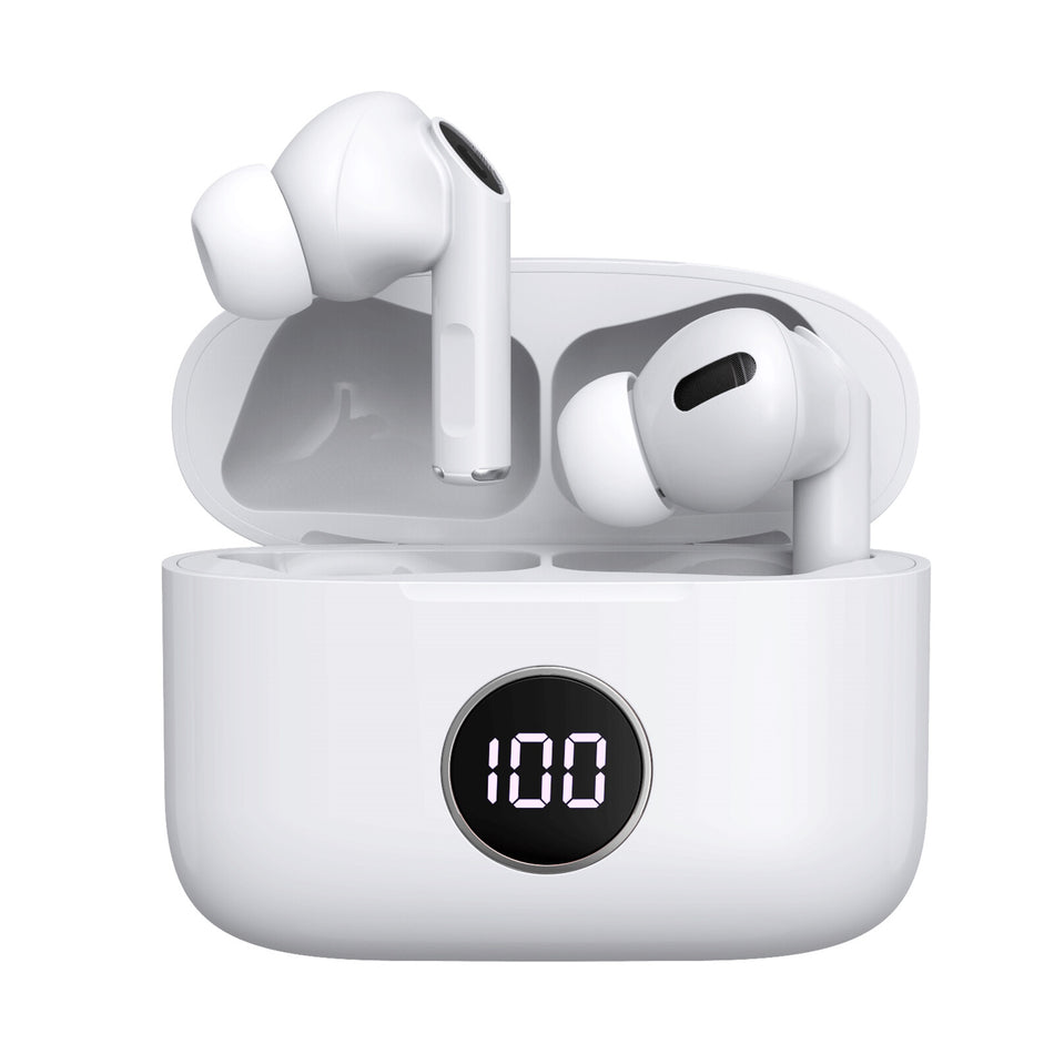 PREVO M10 Active Noise Cancelling TWS Earbuds, Bluetooth 5.3, Automatic Pairing, Touch Control Feature with Digital LED Display Wireless Charging Case, Android, IOS and Windows Compatible, White