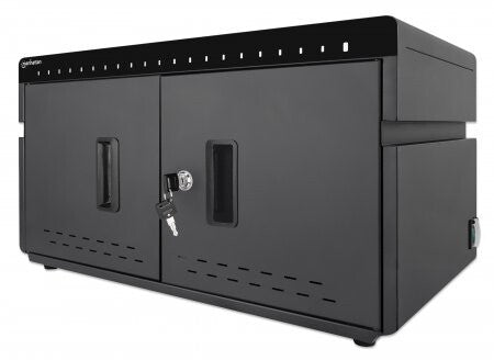 Manhattan iPad to 11" 20-bay Charging Desktop Cabinet, Also other tablets and smartphones (with device to USB-C cable), Bays 264x22x235mm, Device charging cables not included (suggest USB-C cable code 356213), Cart, Lockable (2 keys), EU/UK power cords