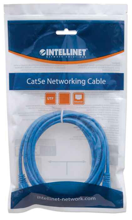 Intellinet Network Patch Cable, Cat6, 5m, Blue, CCA, U/UTP, PVC, RJ45, Gold Plated Contacts, Snagless, Booted, Lifetime Warranty, Polybag