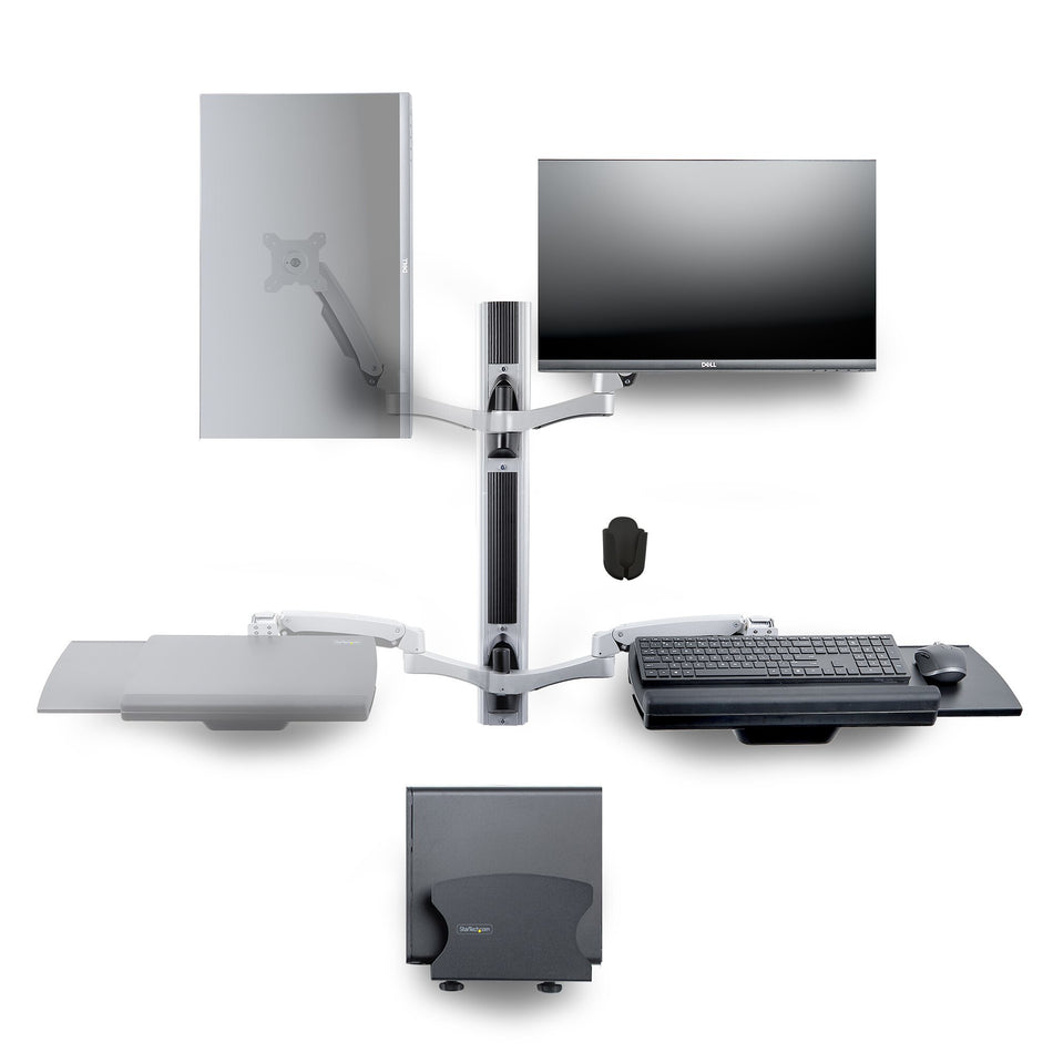 StarTech.com Wall Mount Workstation, VESA Mount For 32" Monitors (22lb/10kg), Fully Articulating Single Monitor Mount & Keyboard Tray w/Desktop Computer/PC Bracket, Standing Desk