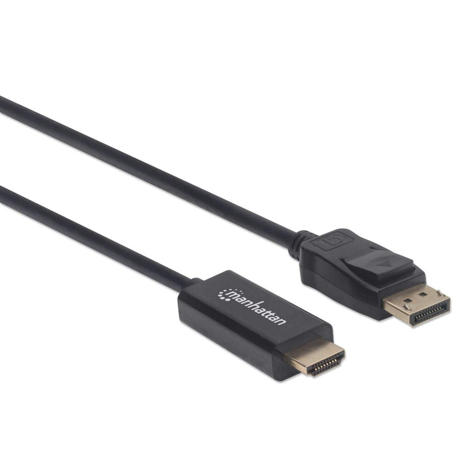 Manhattan DisplayPort 1.1 to HDMI Cable, 1080p@60Hz, 1m, Male to Male, DP With Latch, Black, Not Bi-Directional, Three Year Warranty, Polybag