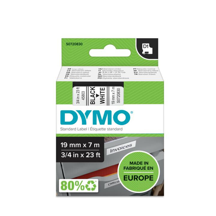 DYMO D1 Standard - Black on White - 19mm