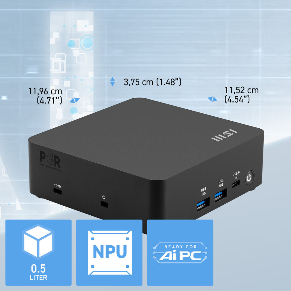 MSI Cubi NUC AI 1UMG Intel Core Ultra 7 155H, Desktop PC, NUC, SFF, Mini Computer, HTPC, (16GB RAM, 1TB Storage, Windows 11 PRO), Intel Graphics/DDR5/Dual ThunderBolt 4/Dual HDMI/Dual LAN/WiFi 6E/BT 5.3/VESA