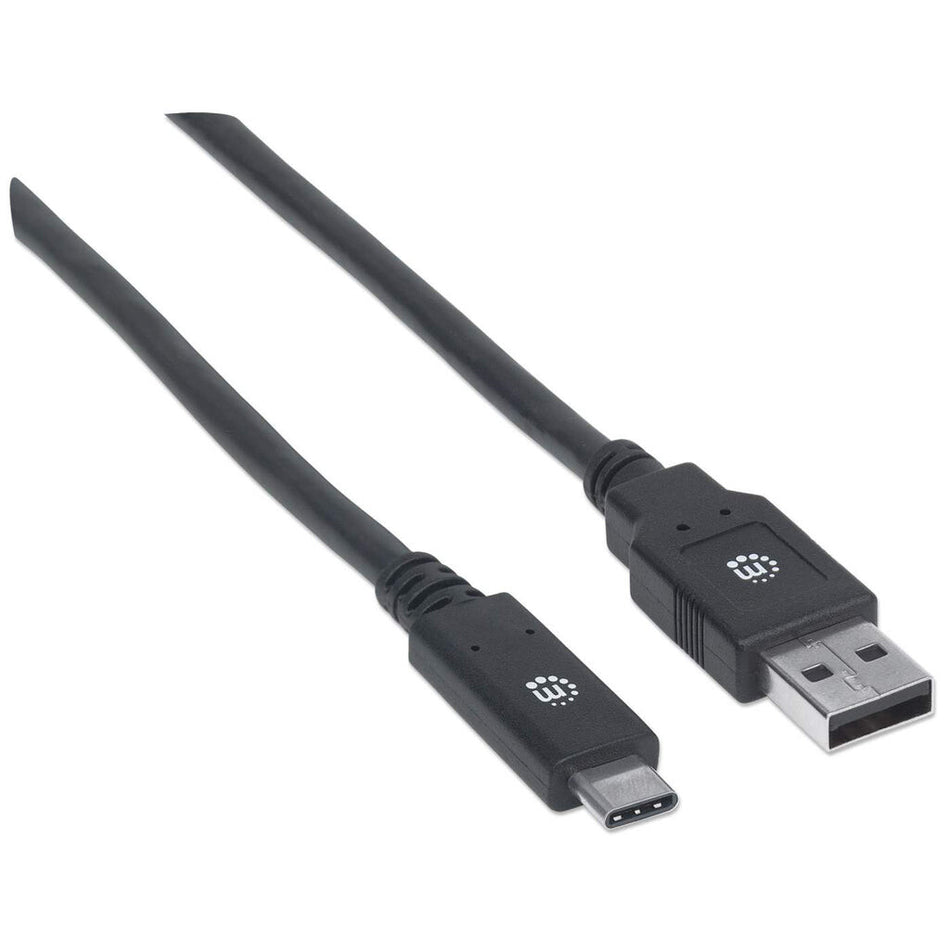 Manhattan USB-C to USB-A Cable, 2m, Male to Male, 5 Gbps (USB 3.2 Gen1 aka USB 3.0), 3A (fast charging), SuperSpeed USB, Black, Lifetime Warranty, Polybag