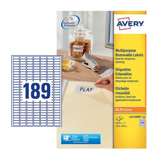 Avery White Removable Mini Labels