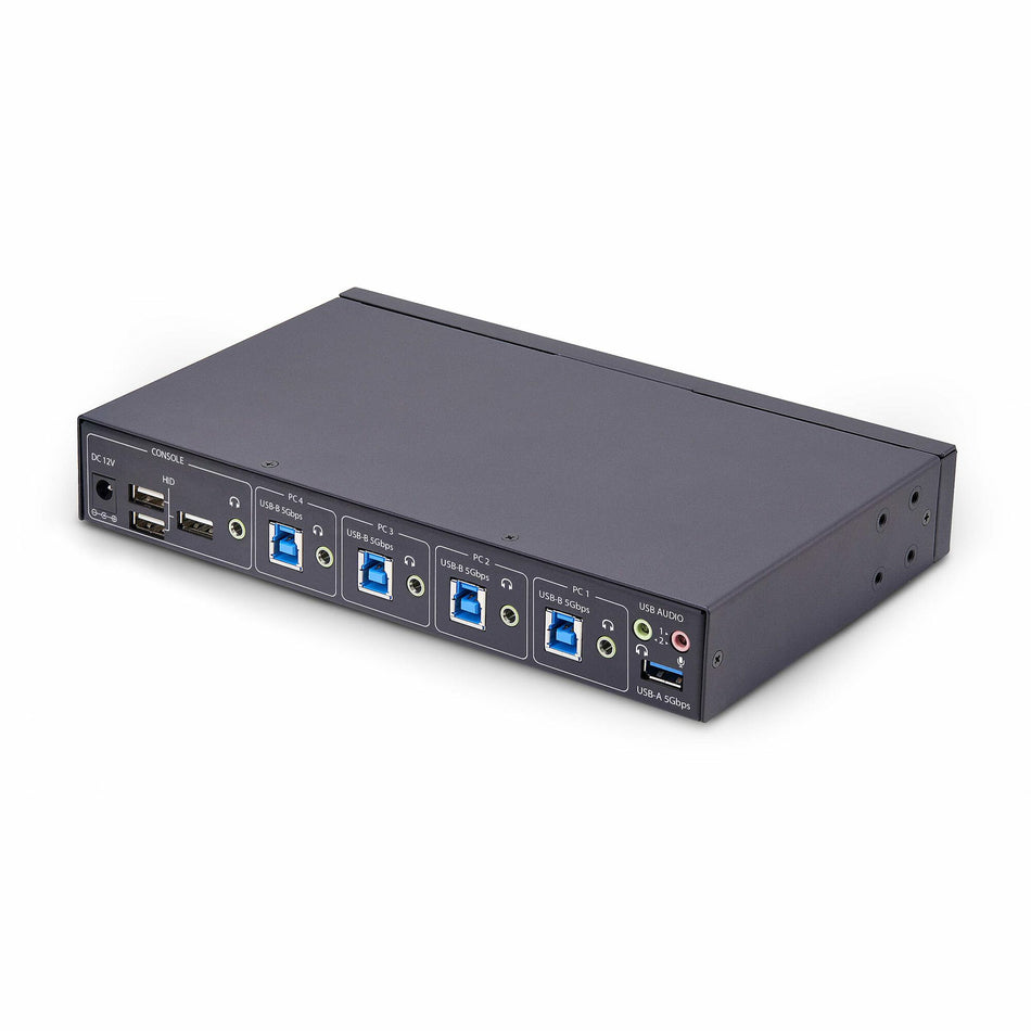 StarTech.com 4-Port KM Switch with Mouse Switching, USB Switch for Keyboard/Mouse, 3.5mm/USB Audio, Peripheral Sharing for 4 Computers, TAA Compliant