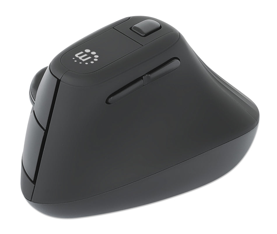 Manhattan Ergonomic Vertical Wireless Mouse (Right Handed), Black, Adjustable 800/1200/1600dpi, 2.4Ghz (effective range up to 10m), Six Button with Scroll Wheel, Nano USB-A receiver, AA battery (included)