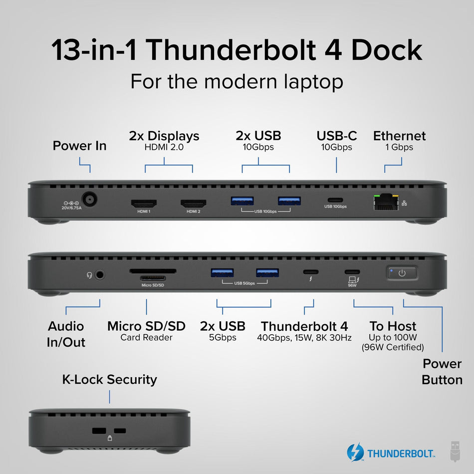 Plugable Technologies Thunderbolt 4 Dock with 100W Charging, Thunderbolt Certified, Laptop Docking Station Dual Monitor Single 8K or Dual 4K HDMI for Windows and Mac, 4X USB, Gigabit Ethernet (TBT4-UD5)