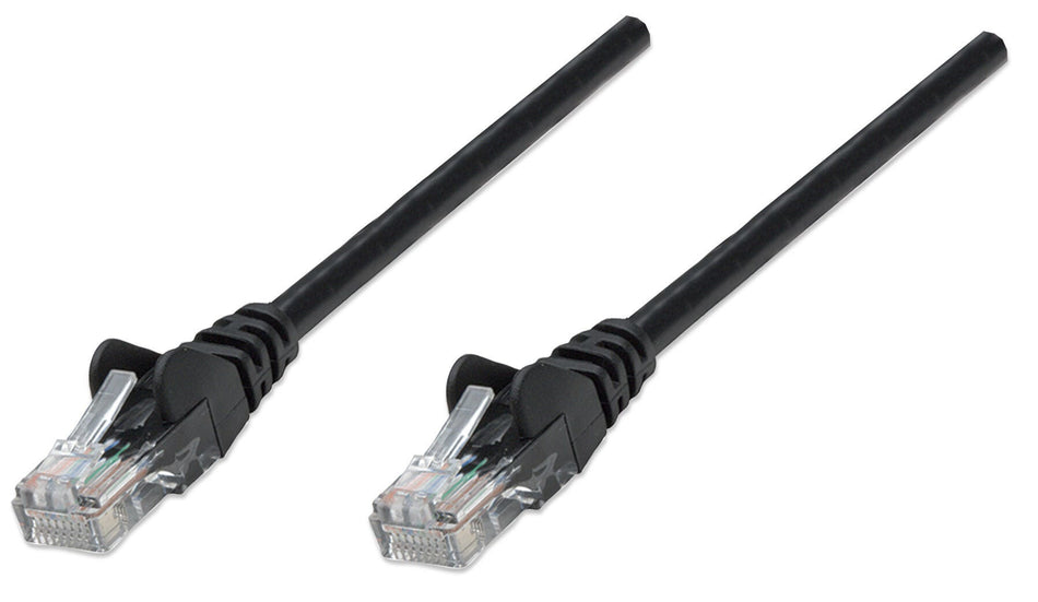 Intellinet Network Patch Cable, Cat5e, 0.25m, Black, CCA, U/UTP, PVC, RJ45, Gold Plated Contacts, Snagless, Booted, Lifetime Warranty, Polybag